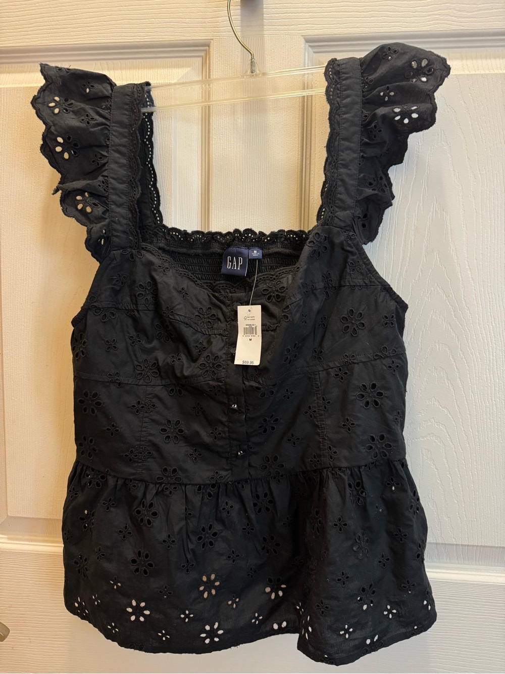 GAP Black  Eyelet Corset Peplum  Top
